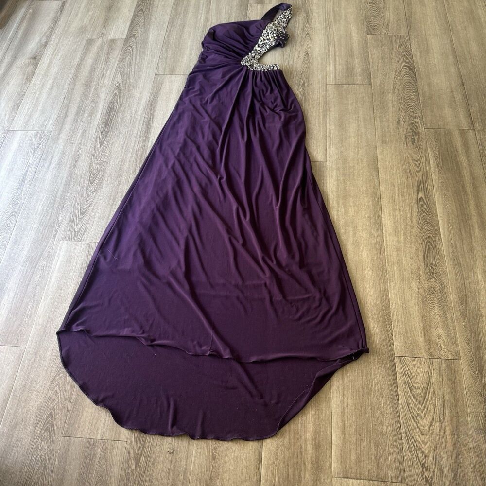 Nox Anabel Purple One Shoulder Prom Dress Gown Cutout Rhinestone Beaded XS Chic - Picture 7 of 14